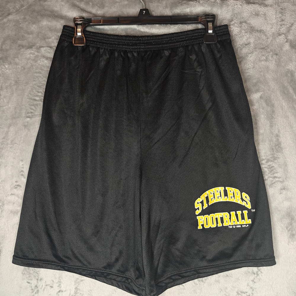 Vintage‎ 1995 Logo Athletic Shorts Mens Large Black Pittsburgh Steelers Mesh NFL